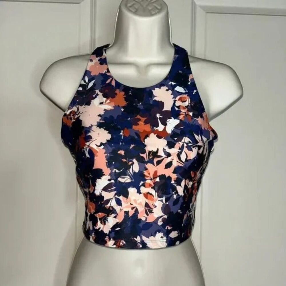 🟢 Old Navy Powersoft Girls Longline Sports Bra – Floral Print – XL – Activewear
